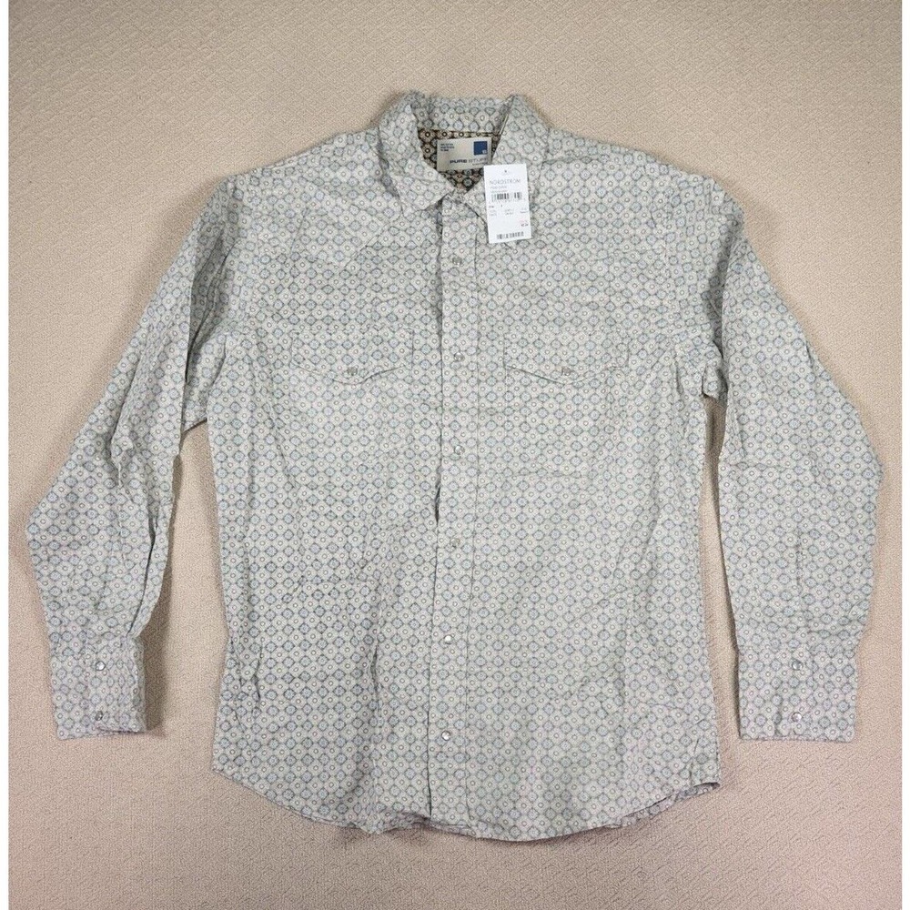 Pure Stuff Shirt Mens Small S Floral Button Up Pearl Snap Collar Cotton Blue NWT